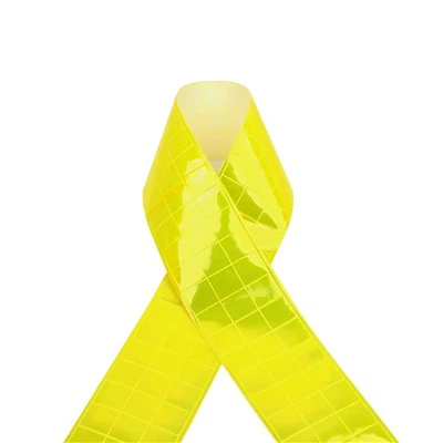 เทปสะท้อนแสง PVC สีเหลืองเรืองแสงลายตารางหมากรุกขนาด 7.5 ซม. สำหรับเสื้อผ้า